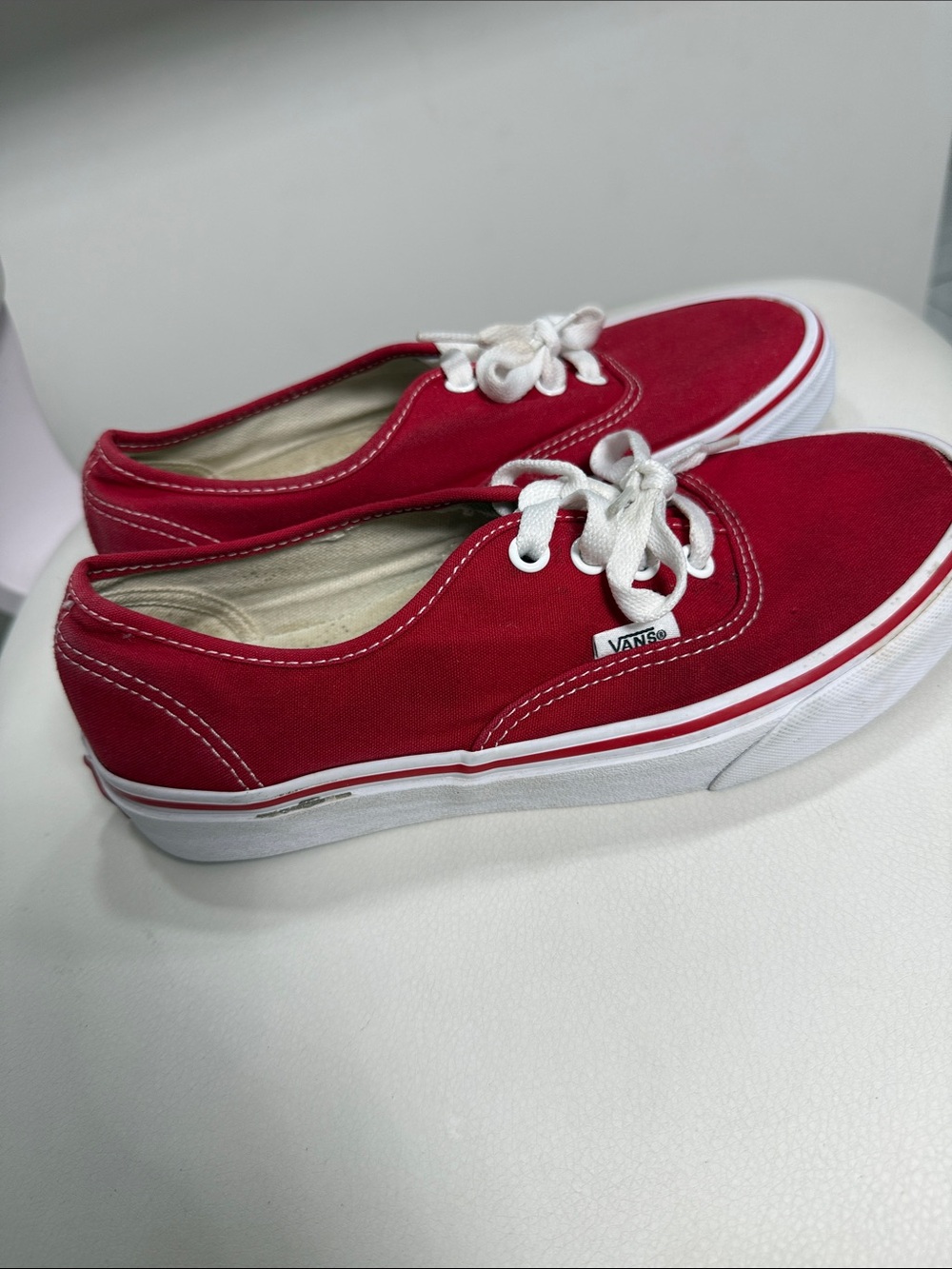 Vans Red Canvas Low-Top Sneakers with White Laces